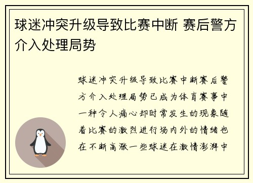 球迷冲突升级导致比赛中断 赛后警方介入处理局势