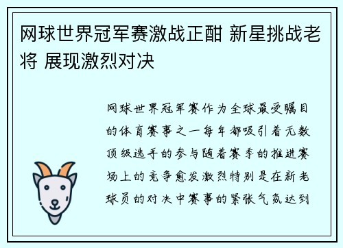 网球世界冠军赛激战正酣 新星挑战老将 展现激烈对决